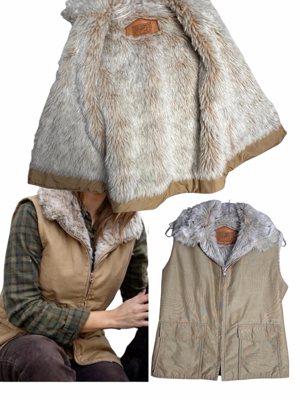 Woolrich Vintage Faux Fur Lined Utility Vest Women’s Small Tan
